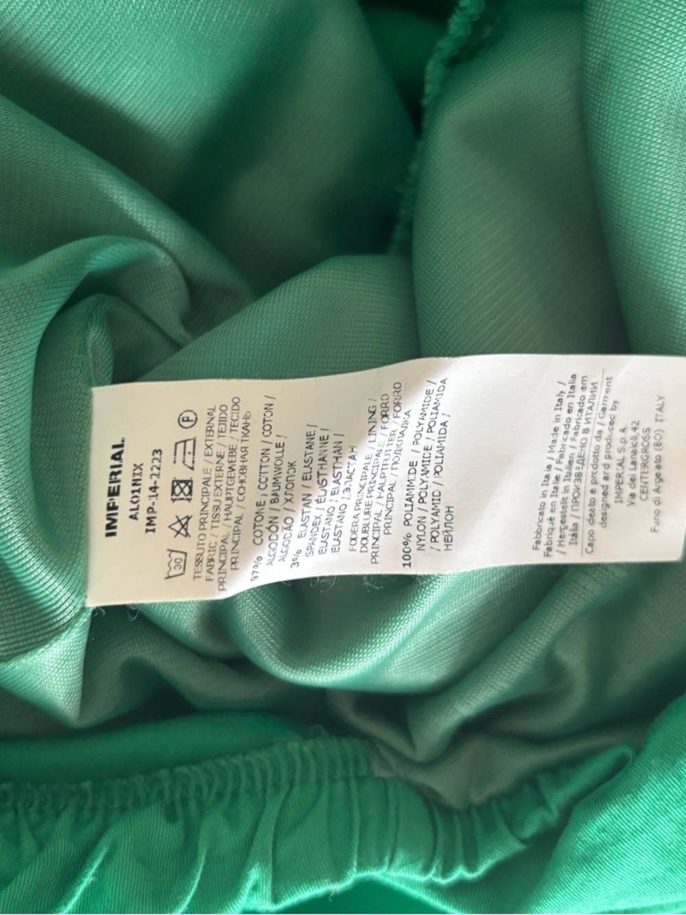 Imperial Off-Shoulder Emerald Green Tiered Mini Dress Made in Italy - Picture 6 of 6